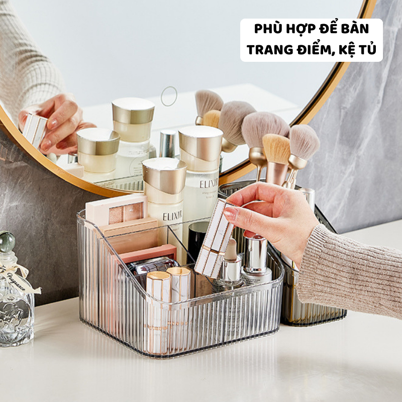 Khay Đựng Mỹ Phẩm Trong Suốt ENODA HOME, Hộp Đựng Đồ Makeup Chia Ngăn Để Bàn Trang Điểm P066