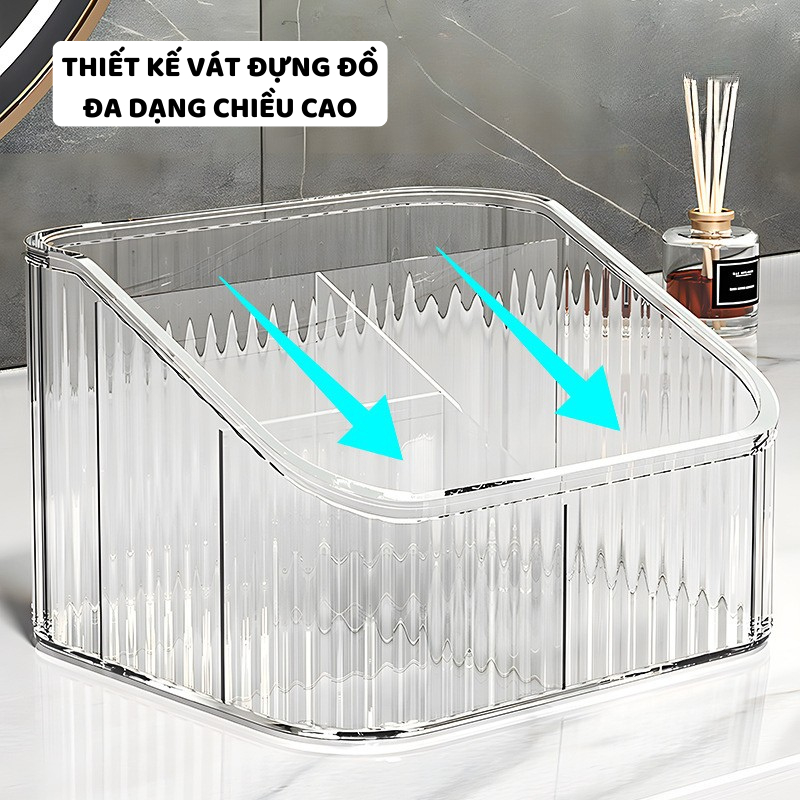 Khay Đựng Mỹ Phẩm Trong Suốt ENODA HOME, Hộp Đựng Đồ Makeup Chia Ngăn Để Bàn Trang Điểm P066