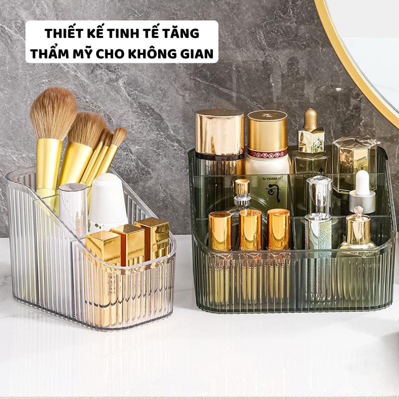 Khay Đựng Mỹ Phẩm Trong Suốt ENODA HOME, Hộp Đựng Đồ Makeup Chia Ngăn Để Bàn Trang Điểm P066