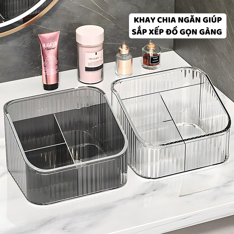 Khay Đựng Mỹ Phẩm Trong Suốt ENODA HOME, Hộp Đựng Đồ Makeup Chia Ngăn Để Bàn Trang Điểm P066