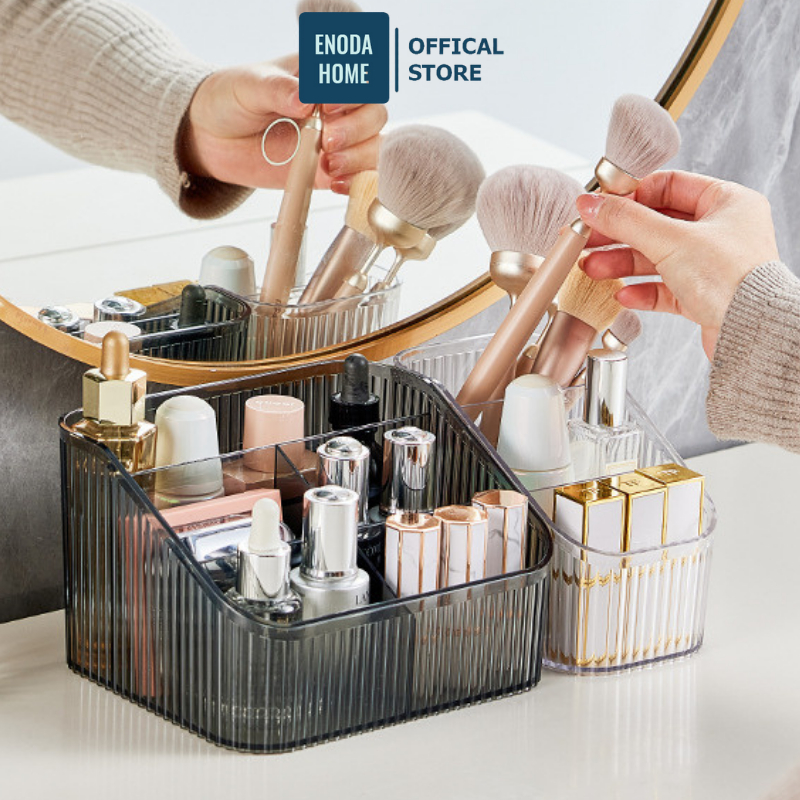 Khay Đựng Mỹ Phẩm Trong Suốt ENODA HOME, Hộp Đựng Đồ Makeup Chia Ngăn Để Bàn Trang Điểm P066