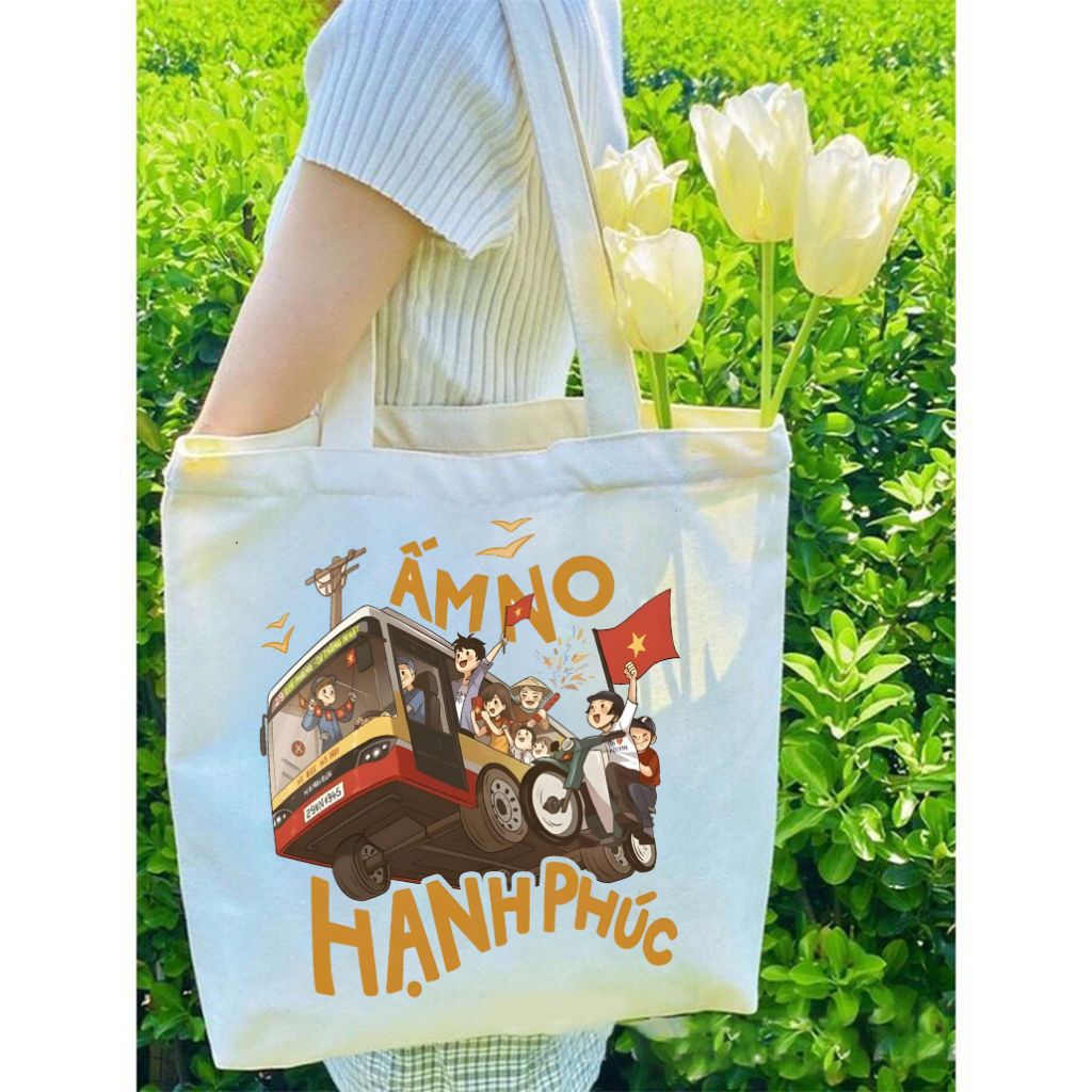 Túi tote ĐỘC LẬP TỰ DO ẤM NO HẠNH PHÚC - túi vải canvas đeo vai 35*40 cm đi học đi chơi du lịch đựng vừa laptop 14inch
