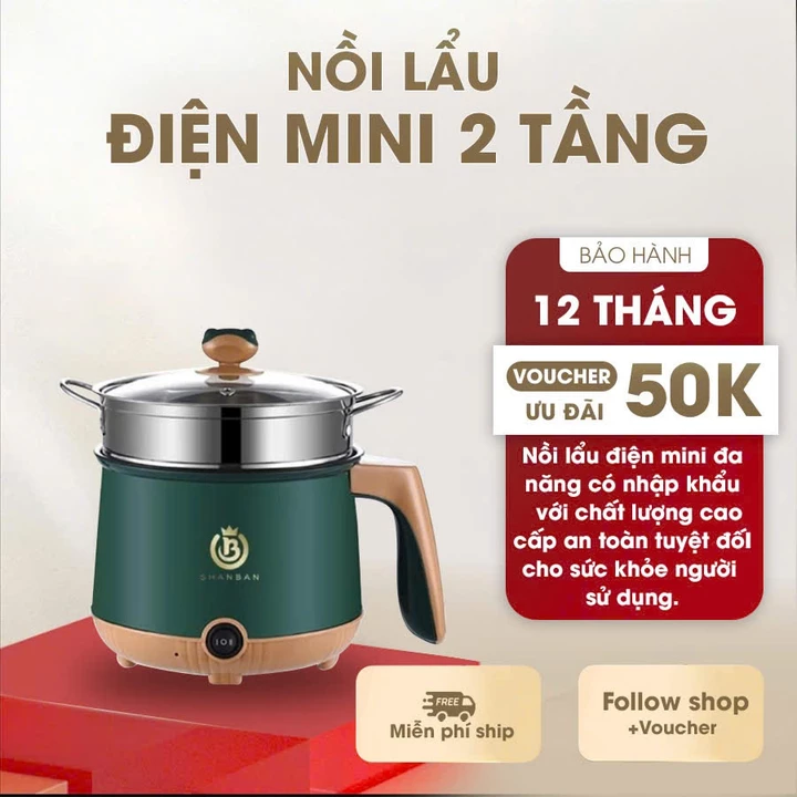 Nồi Lẩu Điện Mini, Nấu Mì 2 Tầng Kèm Giá Hấp Đa Năng Nướng, Luộc, Chiên Chống Dính Vấn Đá Tiện Lợi, Ca nấu mì - N2 New
