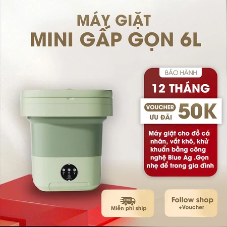 Máy giặt mini gấp gọn, máy giặt đồ lót, tất vớ, giặt đồ cho bé dung tích 6L tự vắt khô khử khuẩn bằng công nghệ mới