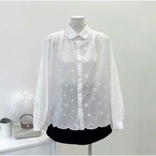 áo sơmi kiểu ren from rộng cổ sen tay dài tiểu thư Phong cách Hàn