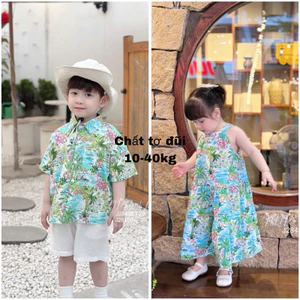 Maxi cây dừa. Set đi biển chị em. Đồ cặp cho bé. Đồ đi biển bé gái, bé trai họa tiết non sông Việt Nam 10-40kg