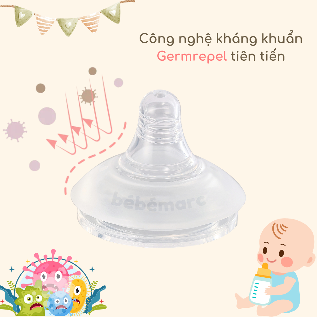 Ảnh Núm Ty Silicone Cao Cấp Kháng Khuẩn Tự Nhiên An Toàn Cho Bé Yêu bébémarc - Nhiều Size (Set 2 Cái) 2