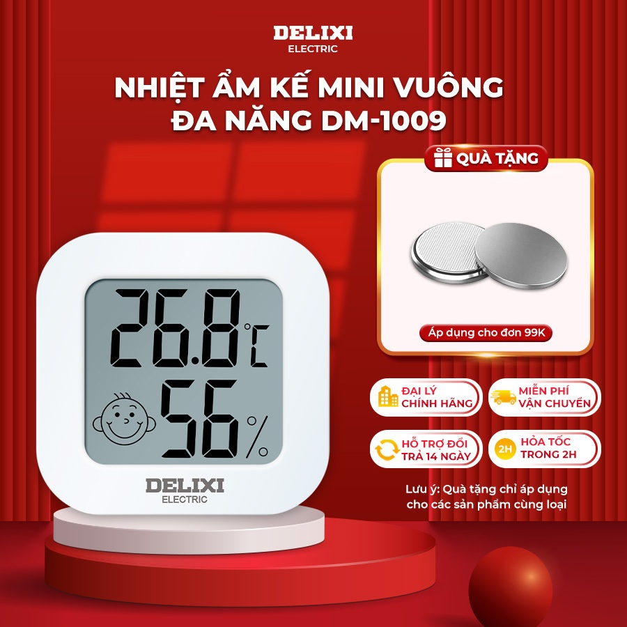 Nhiệt ẩm kế điện tử DELIXI Đo nhiệt độ độ ẩm có biểu tượng cảm xúc Dán Tường Combo