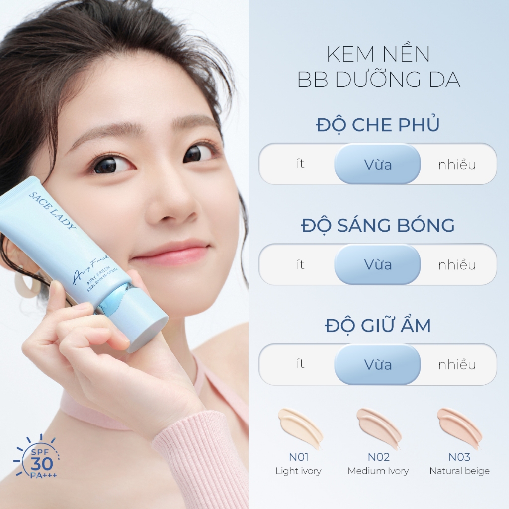Kem Nền BB Cream SACE LADY Dưỡng Ẩm Thiên Nhiên Mỏng Và Nhẹ Bảo Vệ Khỏi ánh Nắng Mặt Trời SPF30PA+++