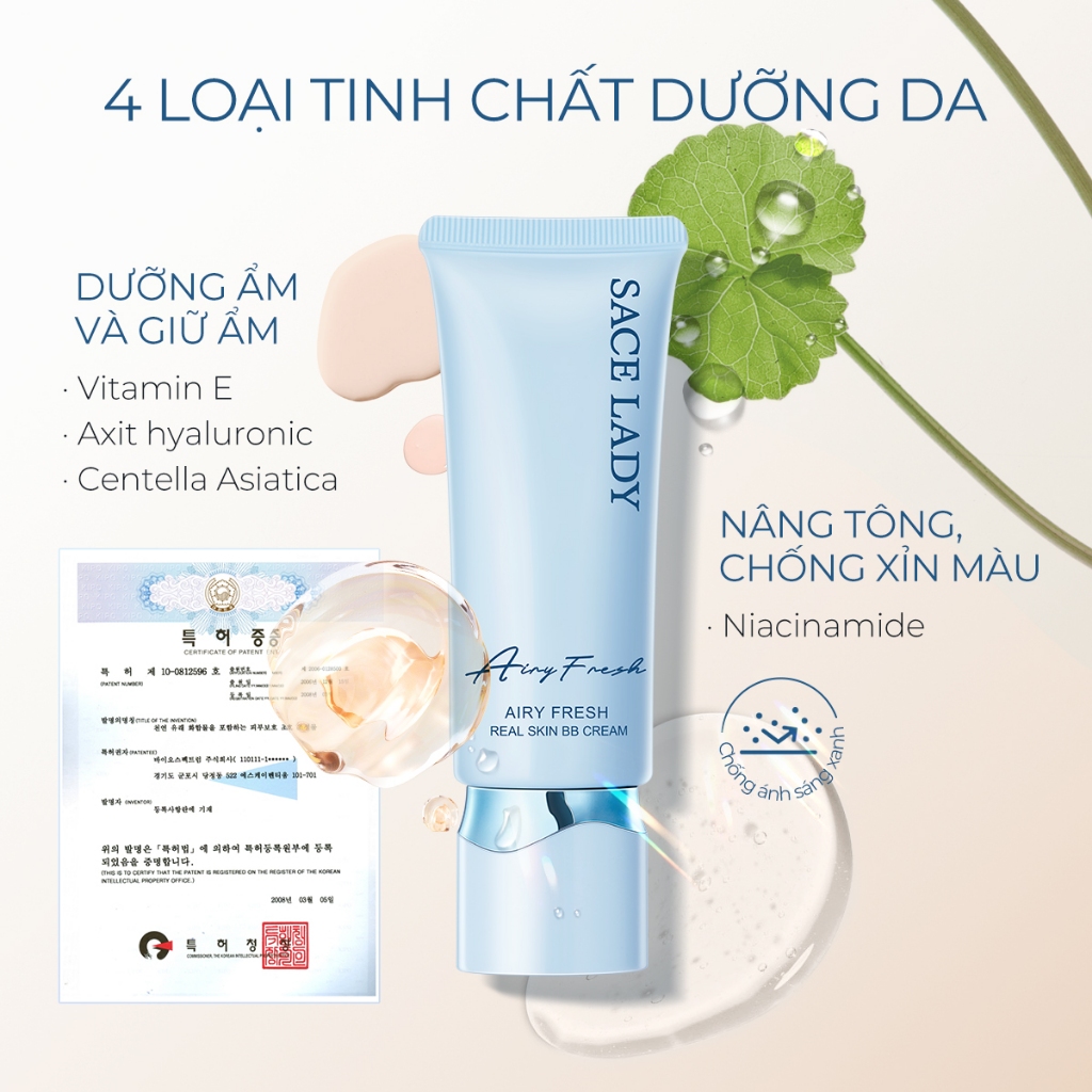 Kem Nền BB Cream SACE LADY Dưỡng Ẩm Thiên Nhiên Mỏng Và Nhẹ Bảo Vệ Khỏi ánh Nắng Mặt Trời SPF30PA+++