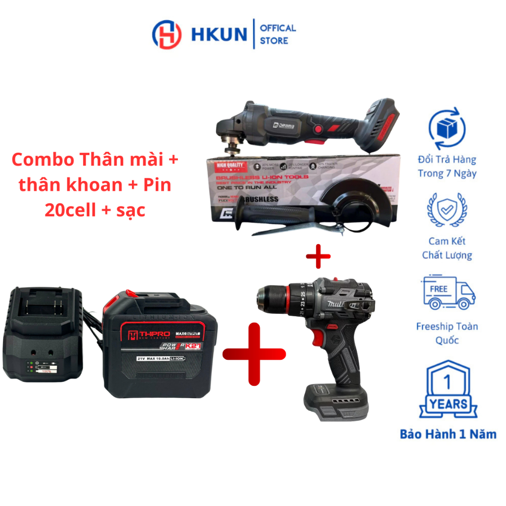 Combo Máy Cắt Drama 5122B Và Máy Khoan Pin 3 Chức Năng Mulitan 3368 Động Cơ Không Chổi Than, Chân Pin Phổ Thông Và 1 Pin
