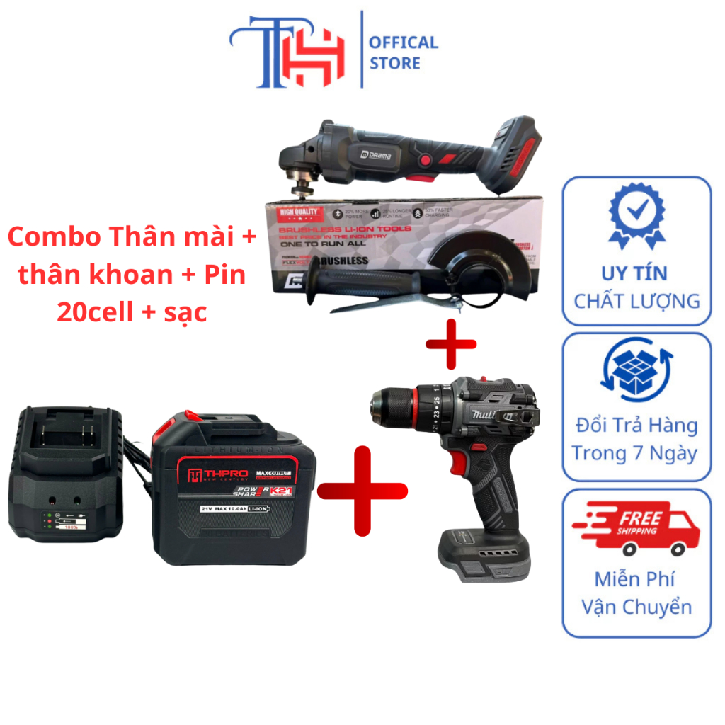 Combo Máy Cắt Drama 5122B Và Máy Khoan Pin 3 Chức Năng Mulitan 3368 Động Cơ Không Chổi Than, Chân Pin Phổ Thông Và 1 Pin