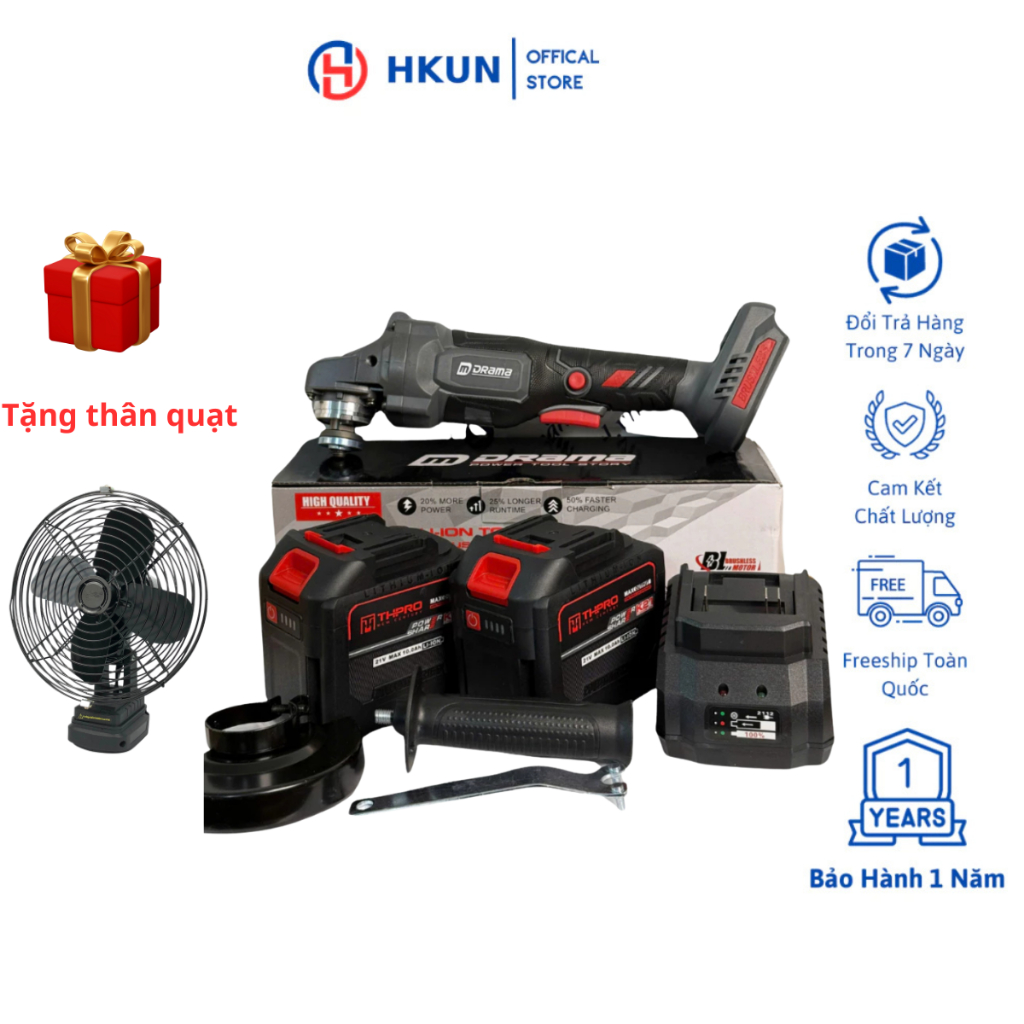 Máy Mài Pin Drama 5122B Động Cơ Không Chổi Than Chân Pin Phổ Thông Tặng quạt