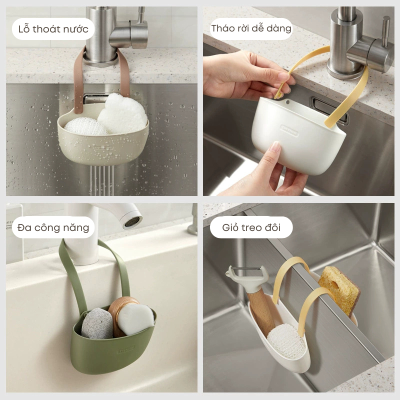 Giỏ treo đựng đồ nhà bếp nhà tắm cao cấp KooBee - Giỏ treo bồn rửa bát có rãnh thoát nước | 261