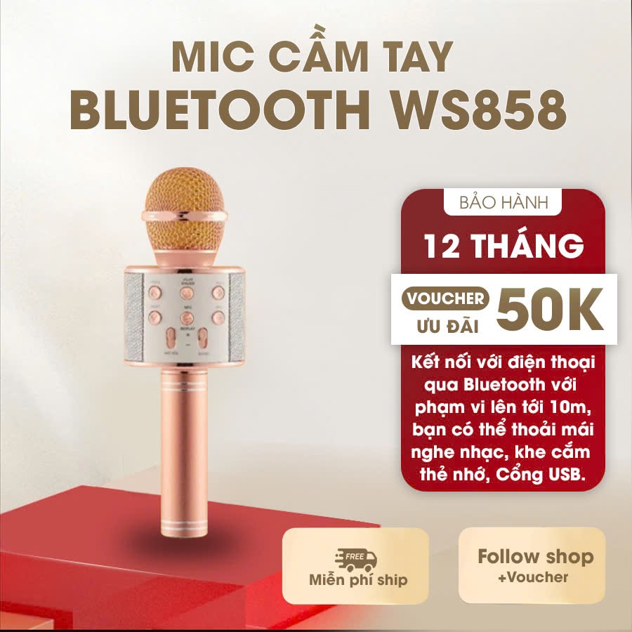 Micro Không Dây BLUETOOTH Tiện Dụng Chất Lượng Cao WS-858 ĐA NĂNG 6 TRONG 1 HÁT KARAOKE - Mic hát karaoke đa năng New