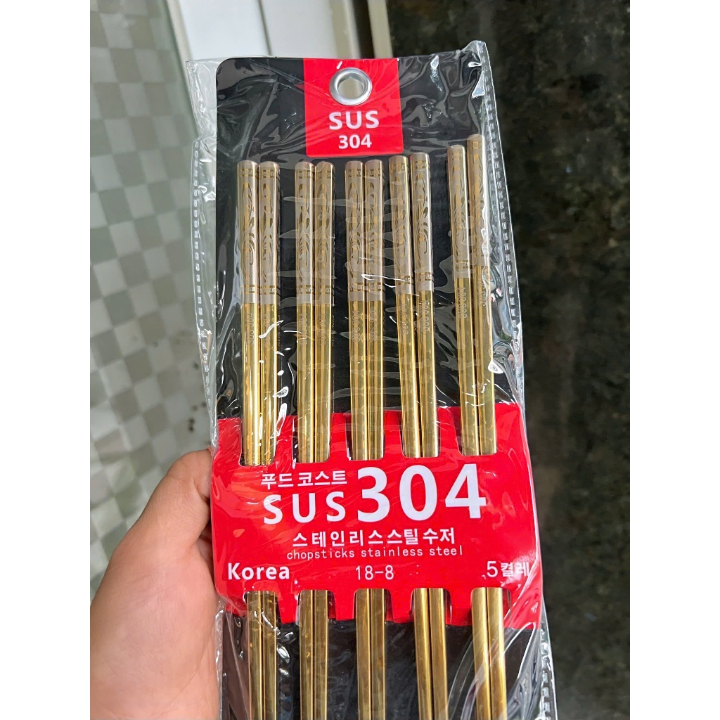Đũa inox 304 cán vuông hoa cao cấp KOREA màu Vàng sang trọng Titanium ...