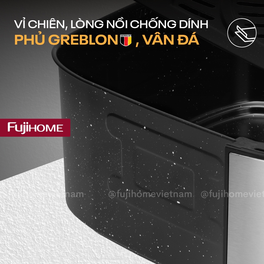 Nồi chiên không dầu cảm ứng 10L Nhập Khẩu FUJIHOME A10DG, Nồi chiên không khí chống dính tặng kèm gắp