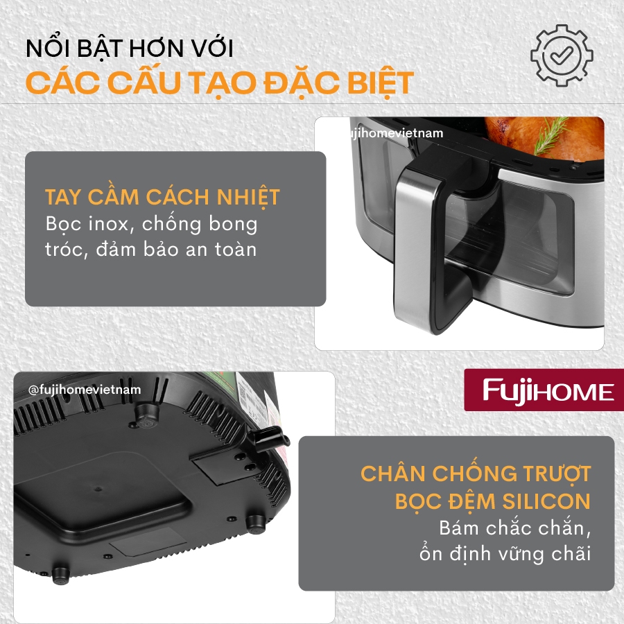 Nồi chiên không dầu cảm ứng 10L Nhập Khẩu FUJIHOME A10DG, Nồi chiên không khí chống dính tặng kèm gắp
