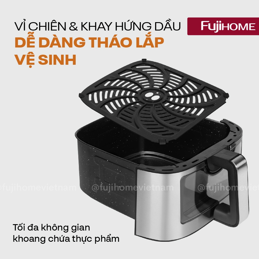 Nồi chiên không dầu cảm ứng 10L Nhập Khẩu FUJIHOME A10DG, Nồi chiên không khí chống dính tặng kèm gắp