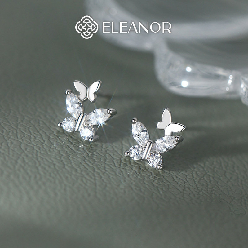 Bông tai nữ chuôi bạc 925 Eleanor Accessories hồ điệp đính đá phụ kiện trang sức khuyên tai 9675