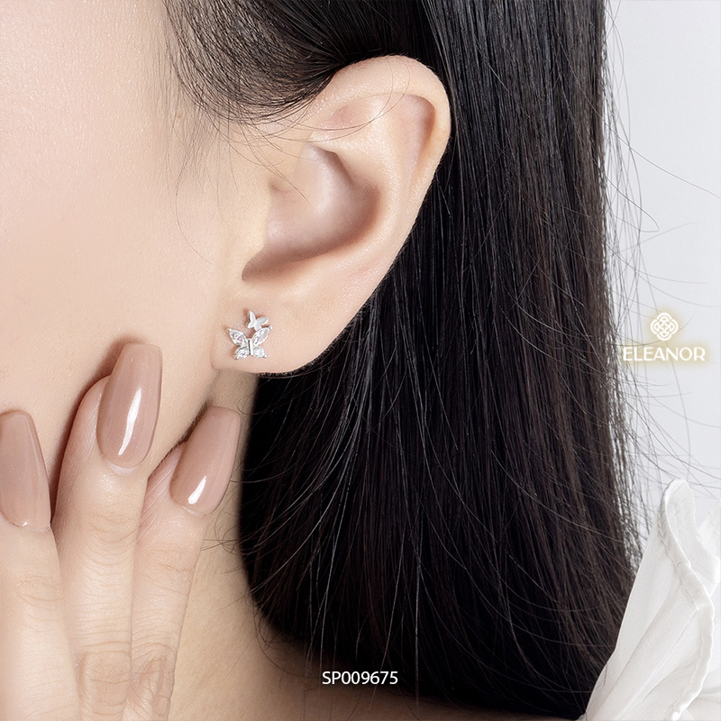 Bông tai nữ chuôi bạc 925 Eleanor Accessories hồ điệp đính đá phụ kiện trang sức khuyên tai 9675
