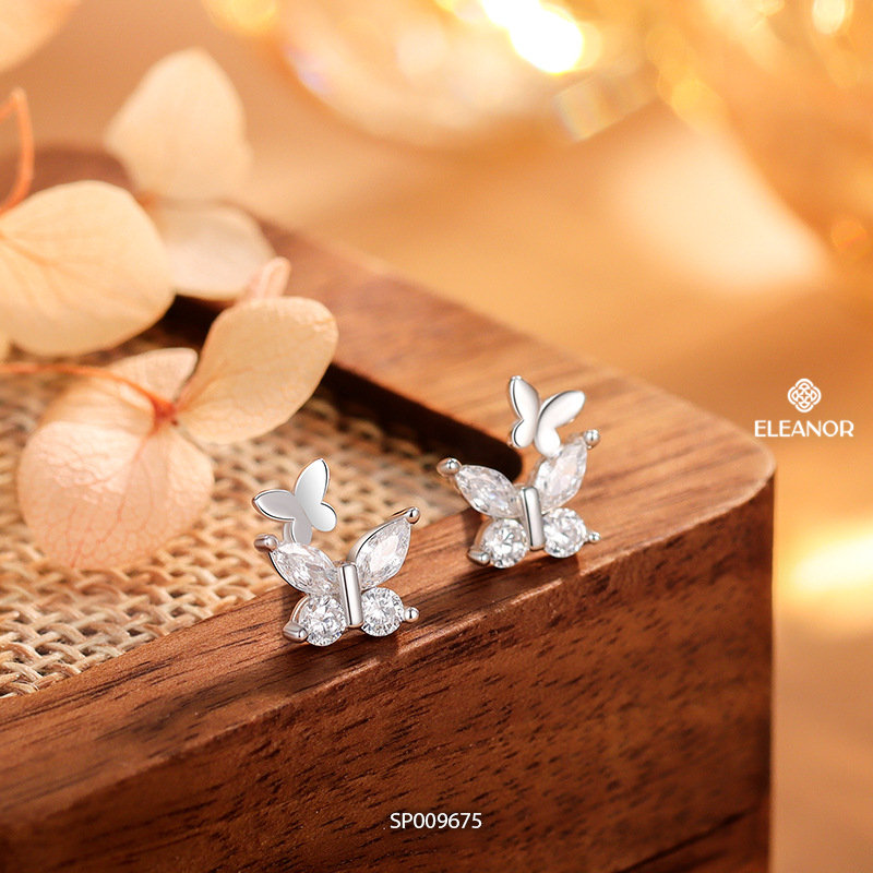 Bông tai nữ chuôi bạc 925 Eleanor Accessories hồ điệp đính đá phụ kiện trang sức khuyên tai 9675