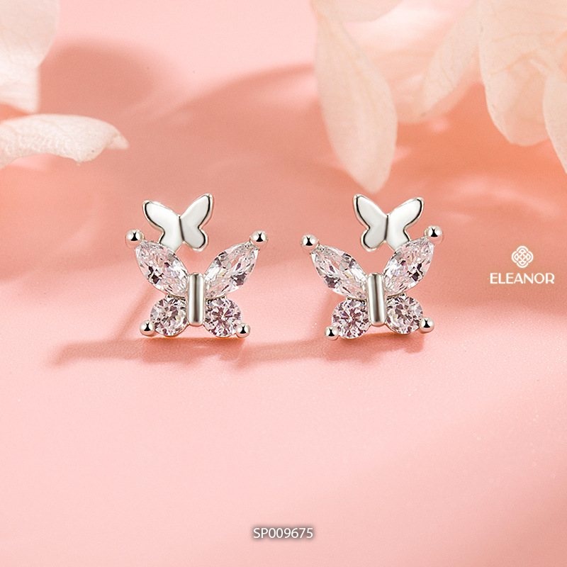 Bông tai nữ chuôi bạc 925 Eleanor Accessories hồ điệp đính đá phụ kiện trang sức khuyên tai 9675
