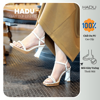 Giày Cao Gót 9P Đế Vuông Đúp Trước 2P Quai Ngang Đính Đá CALIA HADU M969 Da Cao Cấp Đế Chống Trượt