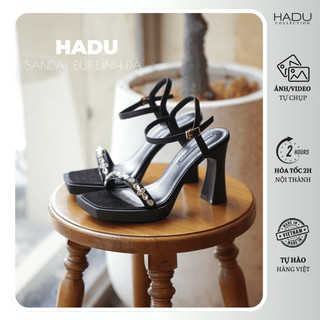Giày Cao Gót 9P Đế Vuông Đúp Trước 2P Quai Ngang Đính Đá CALIA HADU M969 Da Cao Cấp Đế Chống Trượt