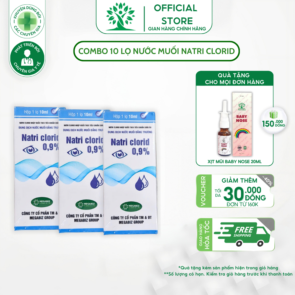 Combo 10 lọ nước muối sinh lý 0.9% (NaCl) - Nhỏ mắt, nhỏ mũi, vệ sinh ...