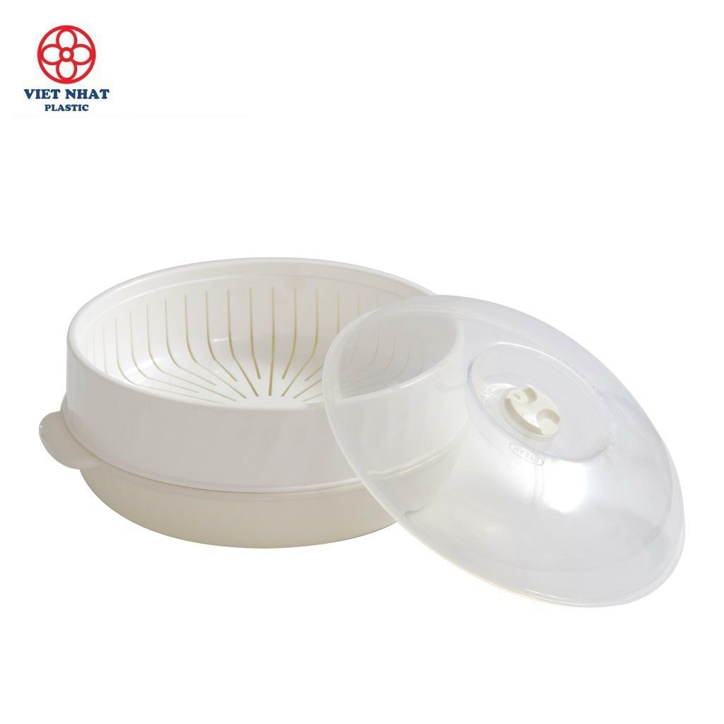 Bộ Khay Hấp Lò Vi Sóng 3 Lớp Việt Nhật - Khay hấp thực phẩm 3 chi tiết bằng nhựa dùng cho lò vi sóng.