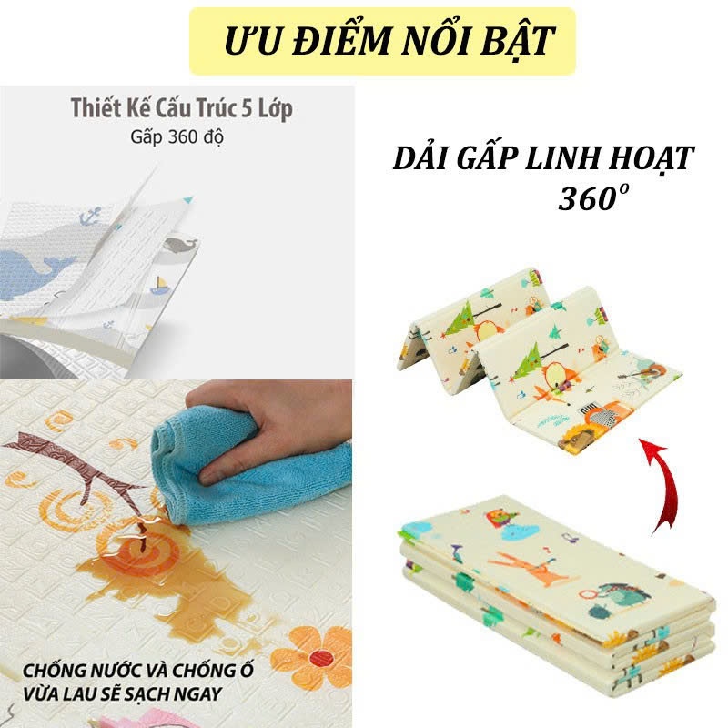 Thảm Xốp Trải Sàn Gấp Gọn XPE 2 Mặt Chống Thấm Chống Trơn Trượt Dễ Vệ Sinh Kích Thước 1.8m x 2m