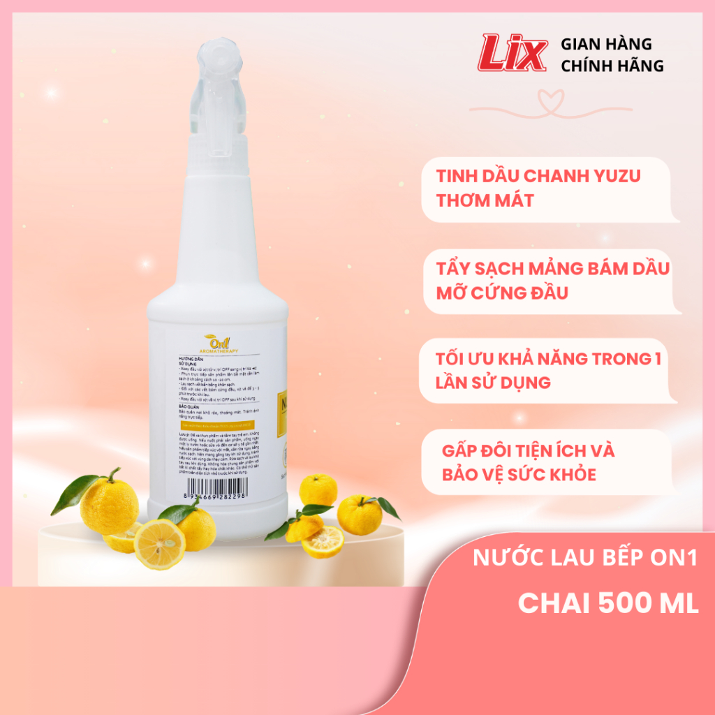 Ảnh COMBO 2 Chai Nước lau bếp năng On1 500ml tinh dầu chanh Yuzu + Nước rửa chén On1 hương gừng sả 1kg, 2C-N6701+N5503+Z0701 1