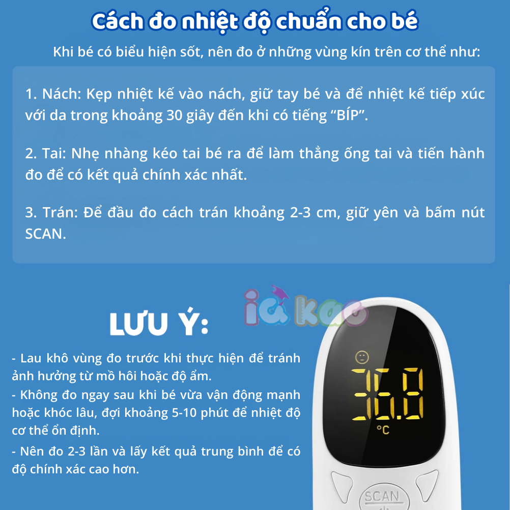 Ảnh Nhiệt Kế Hồng Ngoại Điện Tử Đo Trán Cho Bé IQKAO - Đo Nhiệt Độ Cơ Thể,Thông Minh, Đa Năng, Tặng Kèm Pin 3