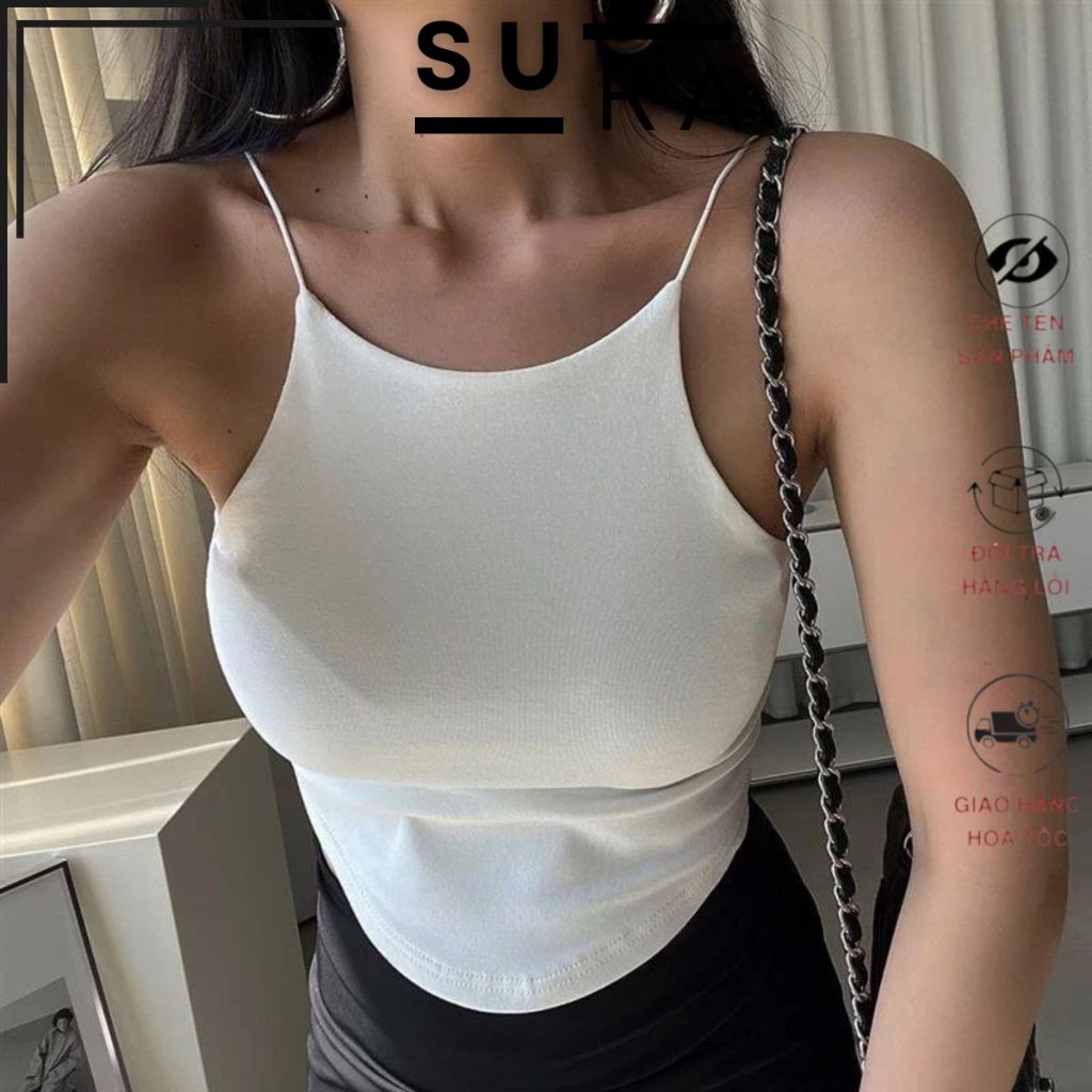 Áo Bra 2 Dây Croptop Sợi Bún Có Đệm Nâng Ngực Dáng Ôm Thoáng Mát 1868
