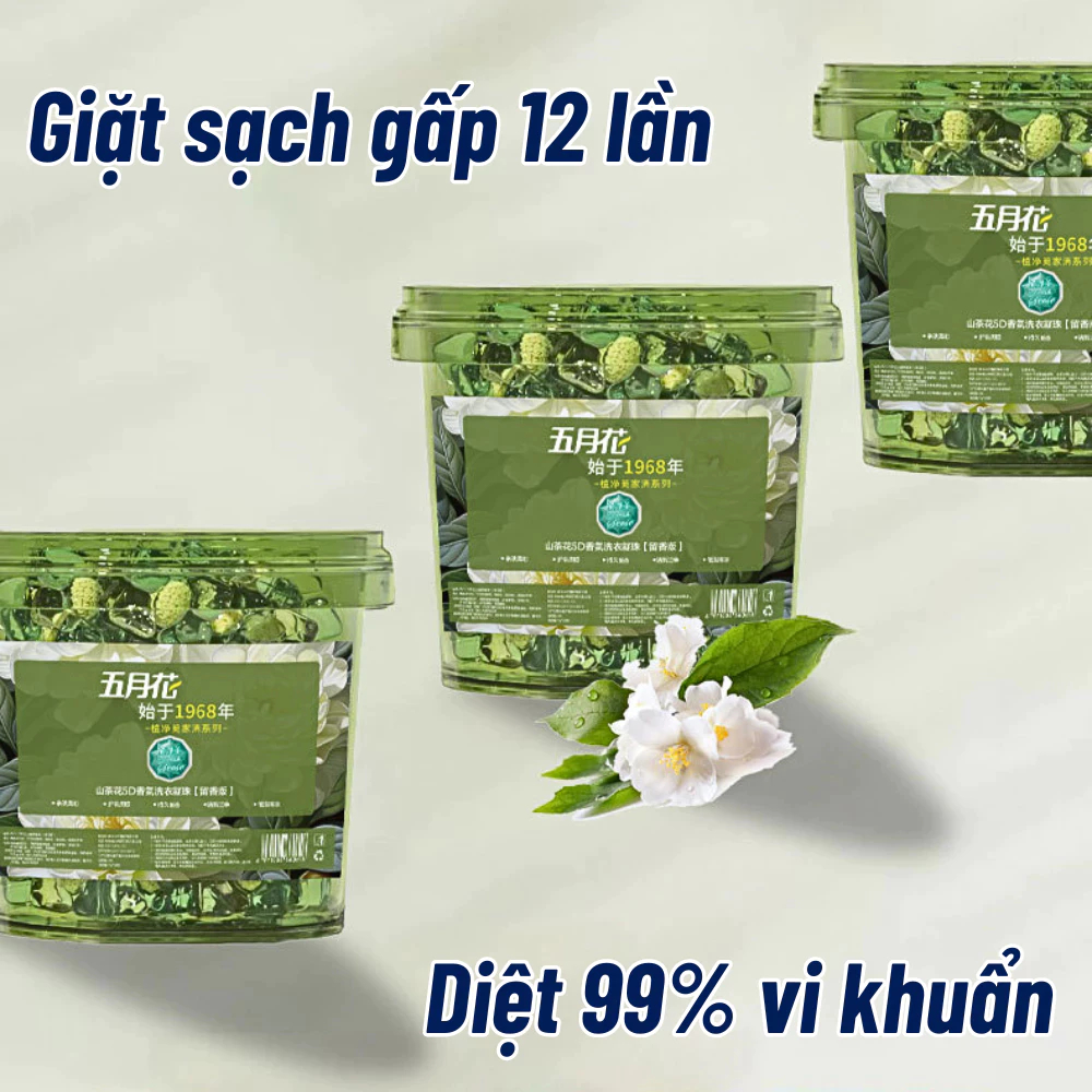 Hộp 140 viên giặt 5IN1 khử khuẩn 99% hương hoa dịu nhẹ, Viên giặt xả thơm làm mềm quần áo