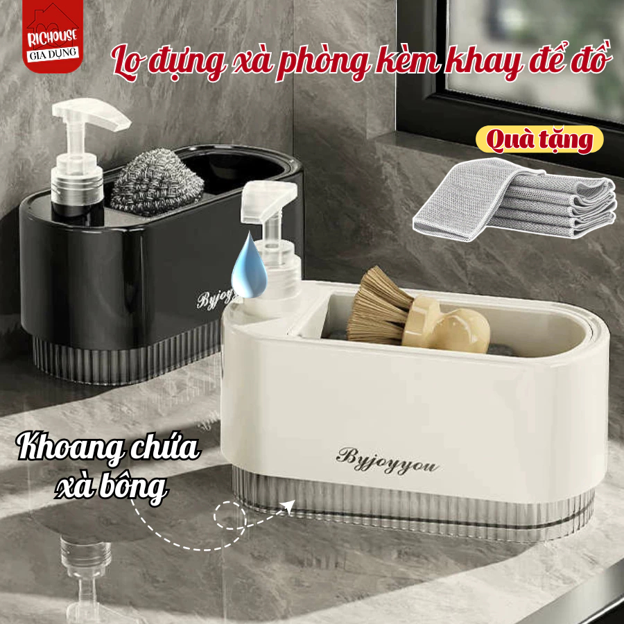 Kệ Để Đồ Rửa Bát Thông Minh Nhấn Dầu Tự Động, Hộp Đựng Nước Rửa Tay, Dầu Gội, Sữa Tắm Dung Tích Lớn