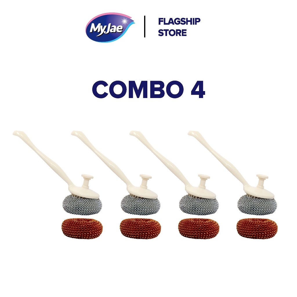 COMBO 4 Chổi Cọ Xoong Nồi Kèm 2 Miếng Cọ Nồi Đa Năng Tiên Lợi MyJae