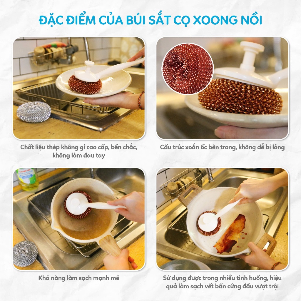COMBO 4 Chổi Cọ Xoong Nồi Kèm 2 Miếng Cọ Nồi Đa Năng Tiên Lợi MyJae