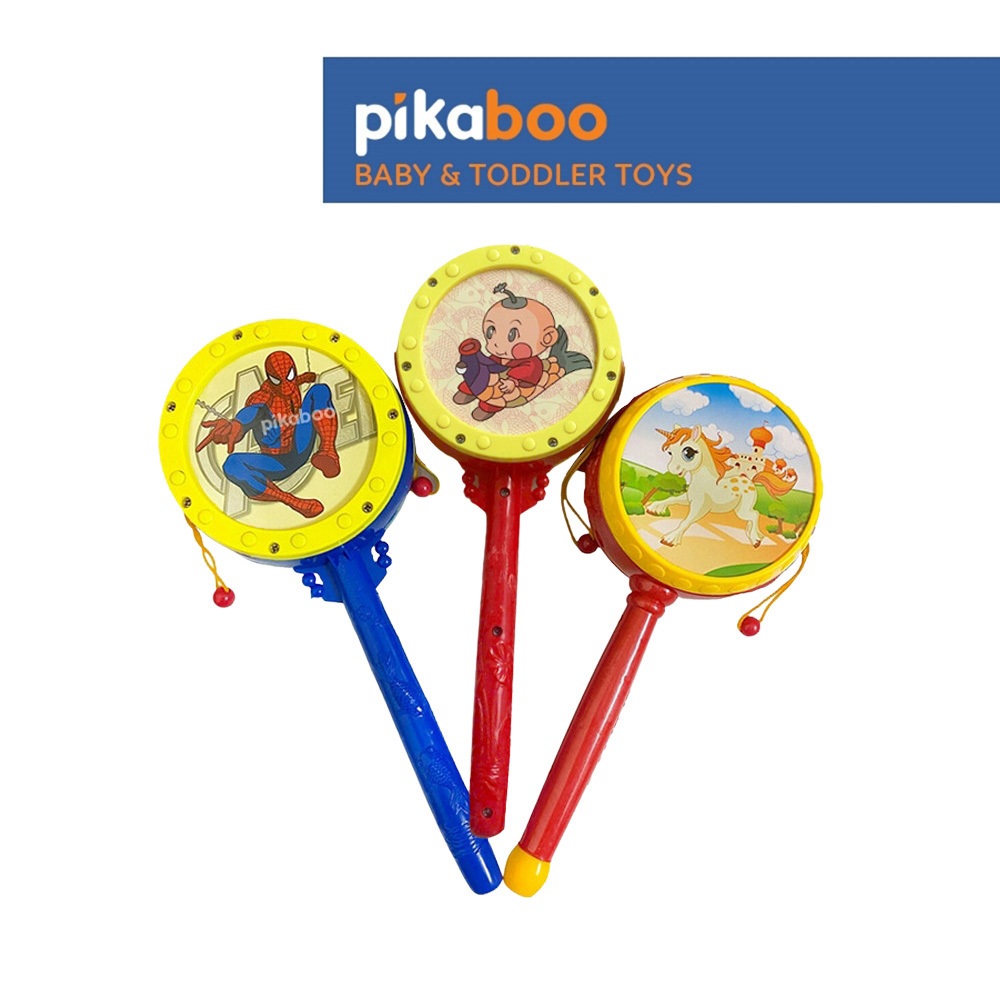Ảnh Đồ chơi trống cho bé Pikaboo, trống lắc tay có tiếng trống giòn giã vui tai chất liệu an toàn cho bé 1