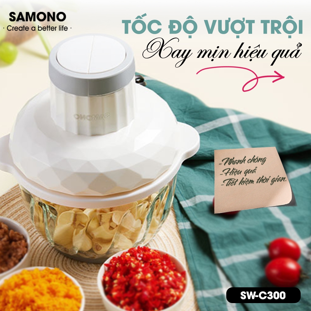 Ảnh Máy xay thịt Samono đa năng 2L công suất 350W, cối thủy tinh, 4 lưỡi dao xay thép không gỉ SW-C300/SW-069S 2