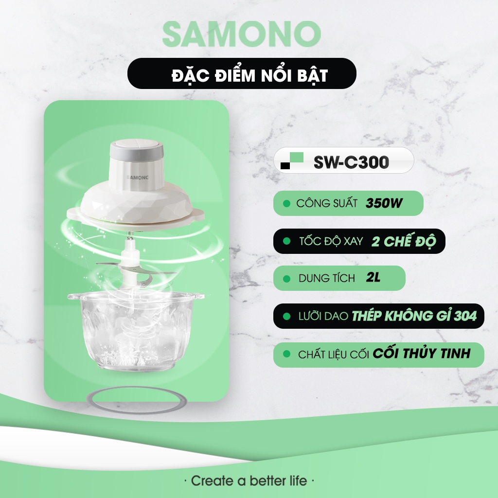 Ảnh Máy xay thịt Samono đa năng 2L công suất 350W, cối thủy tinh, 4 lưỡi dao xay thép không gỉ SW-C300/SW-069S 3