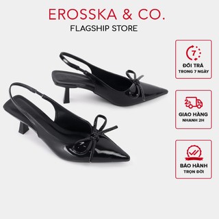Erosska - Giày cao gót nữ mũi nhọn đính nơ kiểu dáng sang trọng thời trang màu đen cao 7cm - EH058