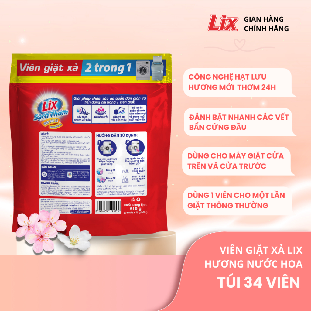 Ảnh Combo 3 viên giặt xả 2 trong 1 Lix 34 viên hương nước hoa sạch thơm mát tặng 1 chai nước lau bếp , 3C-00102+N6701 1