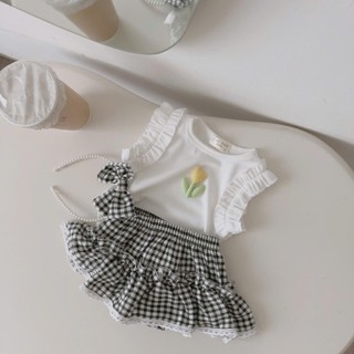 Set Body váy 3 chi tiết bé gái 6-12kg. Bộ đồ đi chơi bé gái kèm bờm đầu dễ thương. Dino Kids