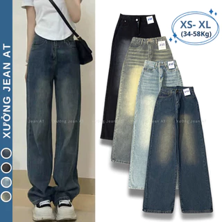 Quần Jean Nữ Ống Rộng Simple Jeans Lưng Cao Dáng Suông Phong Cách Retro Ulzzang Hàn Quốc Màu Xanh Mài Basic 317 315 552