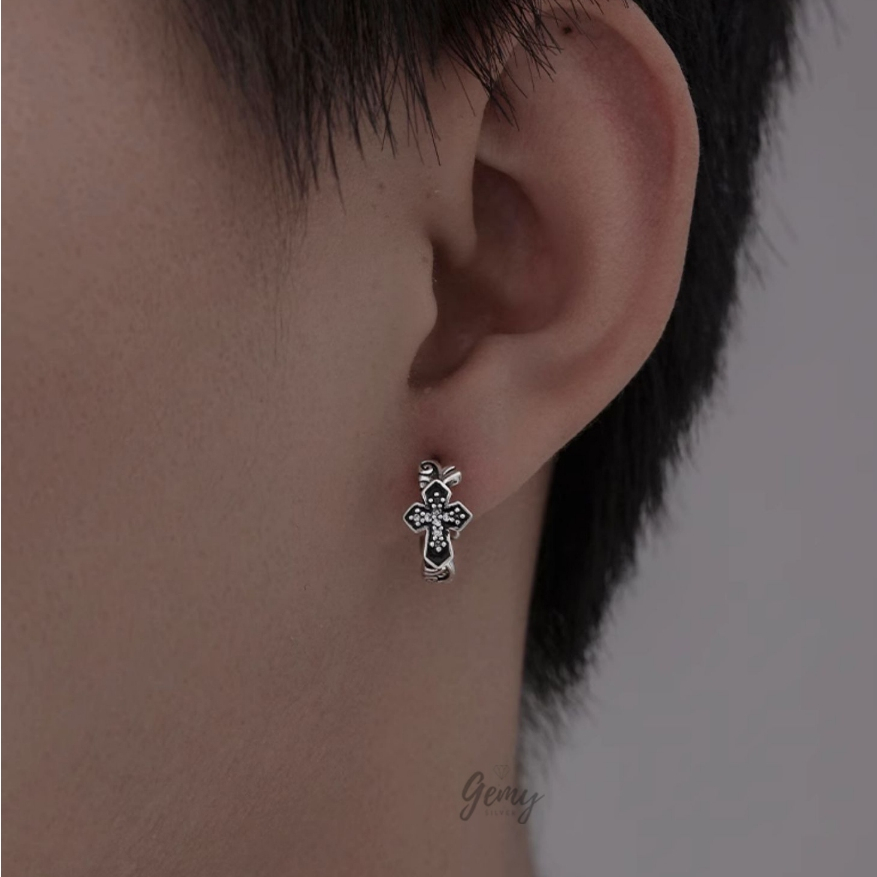 Khuyên tai bạc nam thánh giá chữ thập nhiều mẫu cá tính xi vàng trắng(1chiếc) | GEMY SILVER K114 KN108 KN122 KN127 KN145