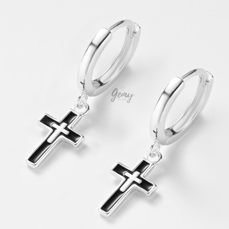 Khuyên tai bạc nam thánh giá chữ thập nhiều mẫu cá tính xi vàng trắng(1chiếc) | GEMY SILVER K114 KN108 KN122 KN127 KN145