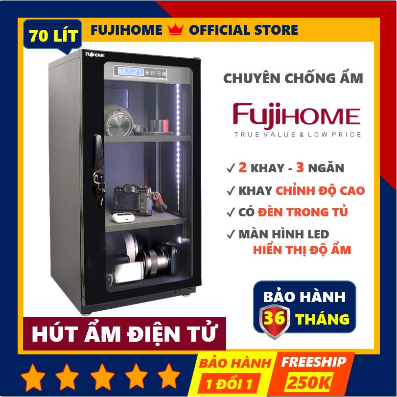Tủ chống ẩm Nhập Khẩu 70L FUJIHOME DC-70E , Tủ hút ẩm máy ảnh điện tử chính xác có đèn dry cabinet chống xước