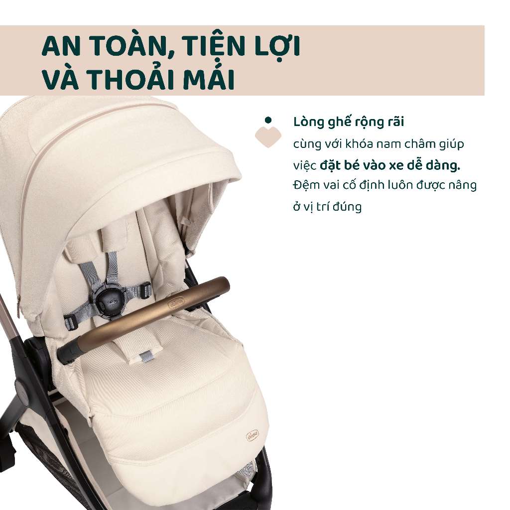 Xe đẩy 2 chiều gấp gọn tự động Chicco Bellagio - Màu be ánh kim/Màu ghi đá